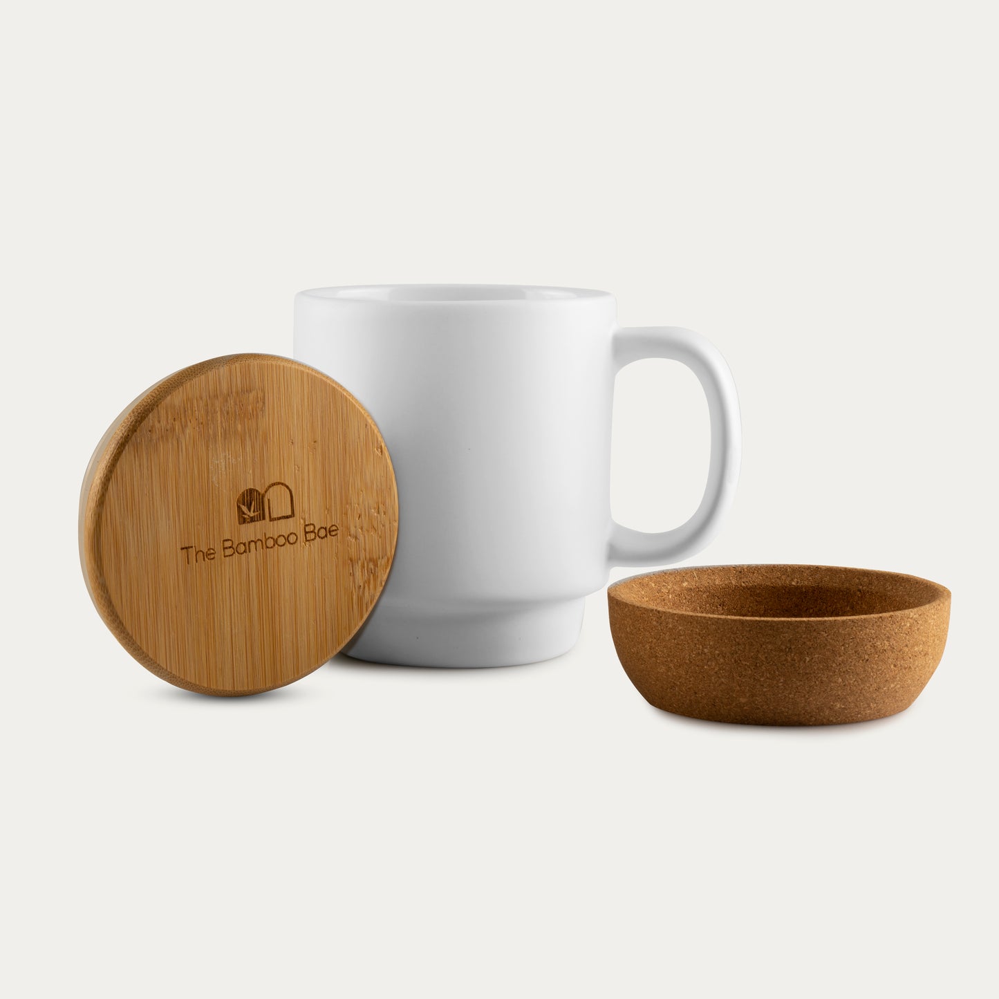 Cork Coffee Mug | Cork Base Bamboo Lid Porcelain Mug