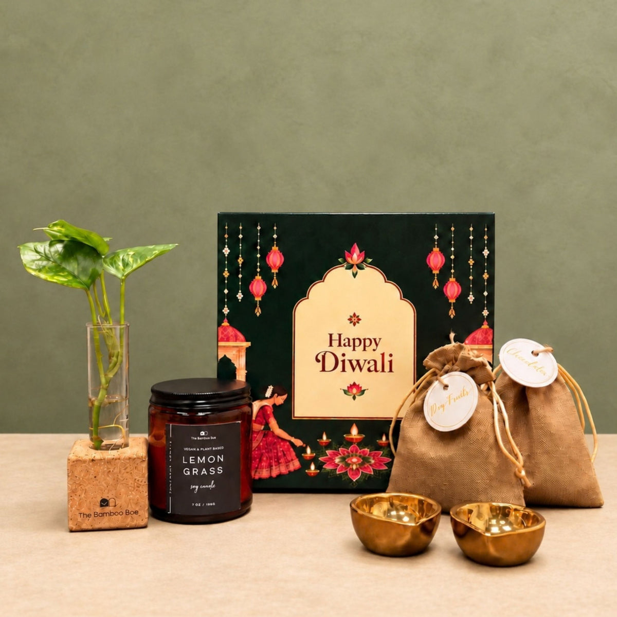 Lemongrass Soy Candle & Decorative Accessories Hamper - Festive Gifting by The Bamboo Bae