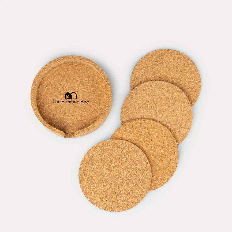 Cork Square Coaster Set | 4 pcs | Sustainable Cork Coasters | Eco friendly Drink Coasters for Home & Office