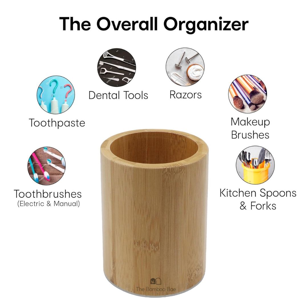 Bamboo Toothbrush Holder Stand | Round Bathroom Toothbrush Holder for Home, Office, Kitchen | Pen Stand | Knife Stand