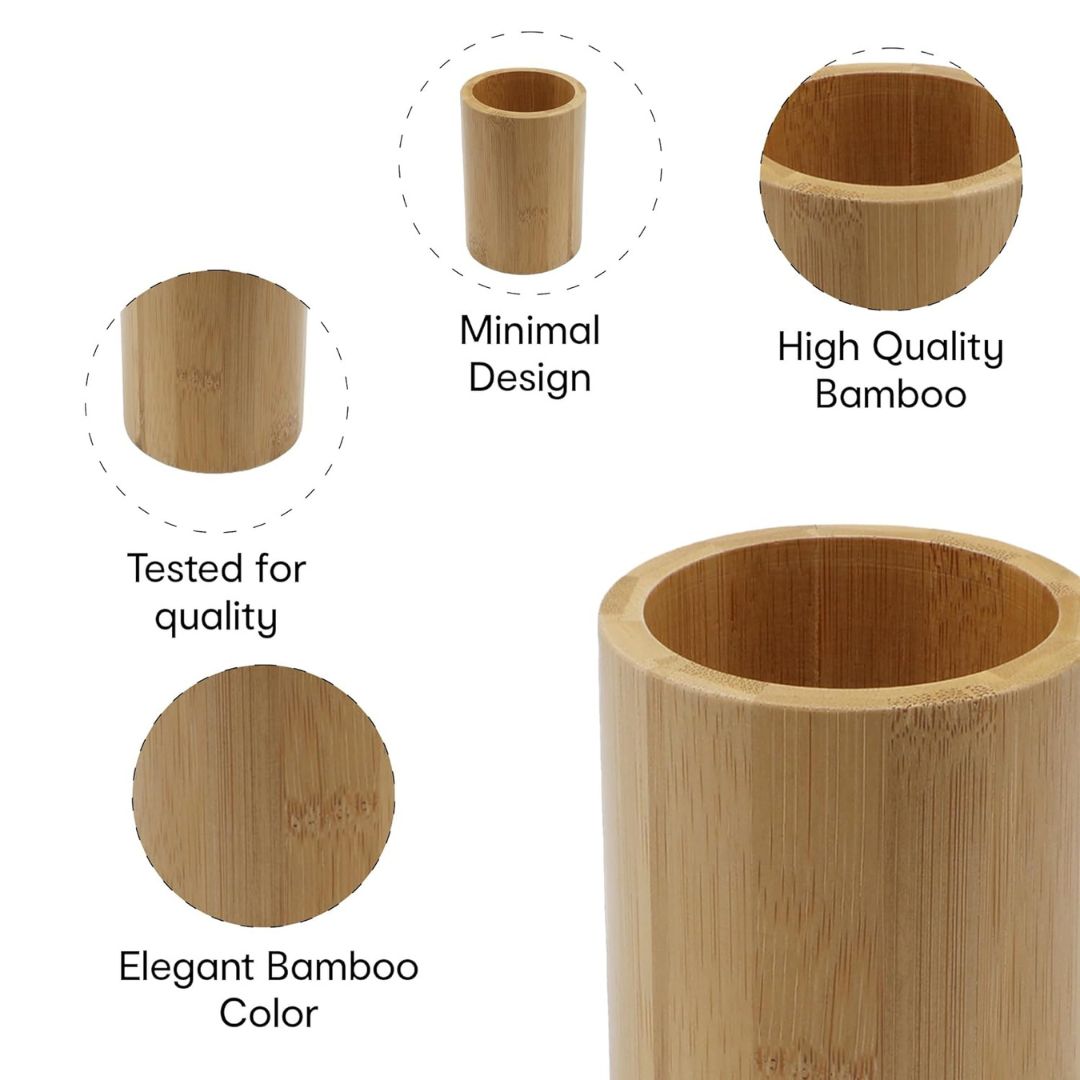 Bamboo Toothbrush Holder Stand | Round Bathroom Toothbrush Holder for Home, Office, Kitchen | Pen Stand | Knife Stand