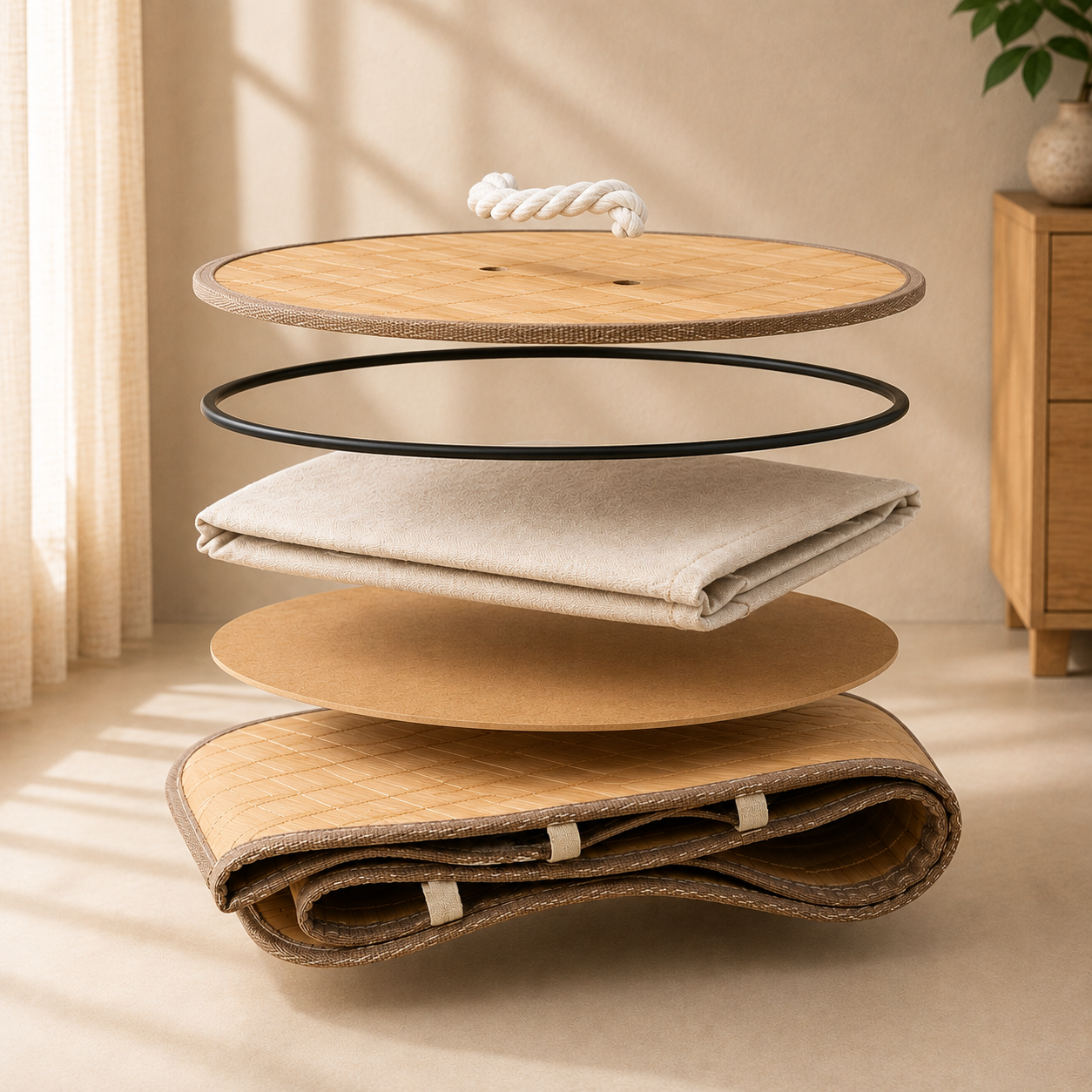 Bamboo Laundry Basket with Removable Fabric Liner & Cotton Rope Handles