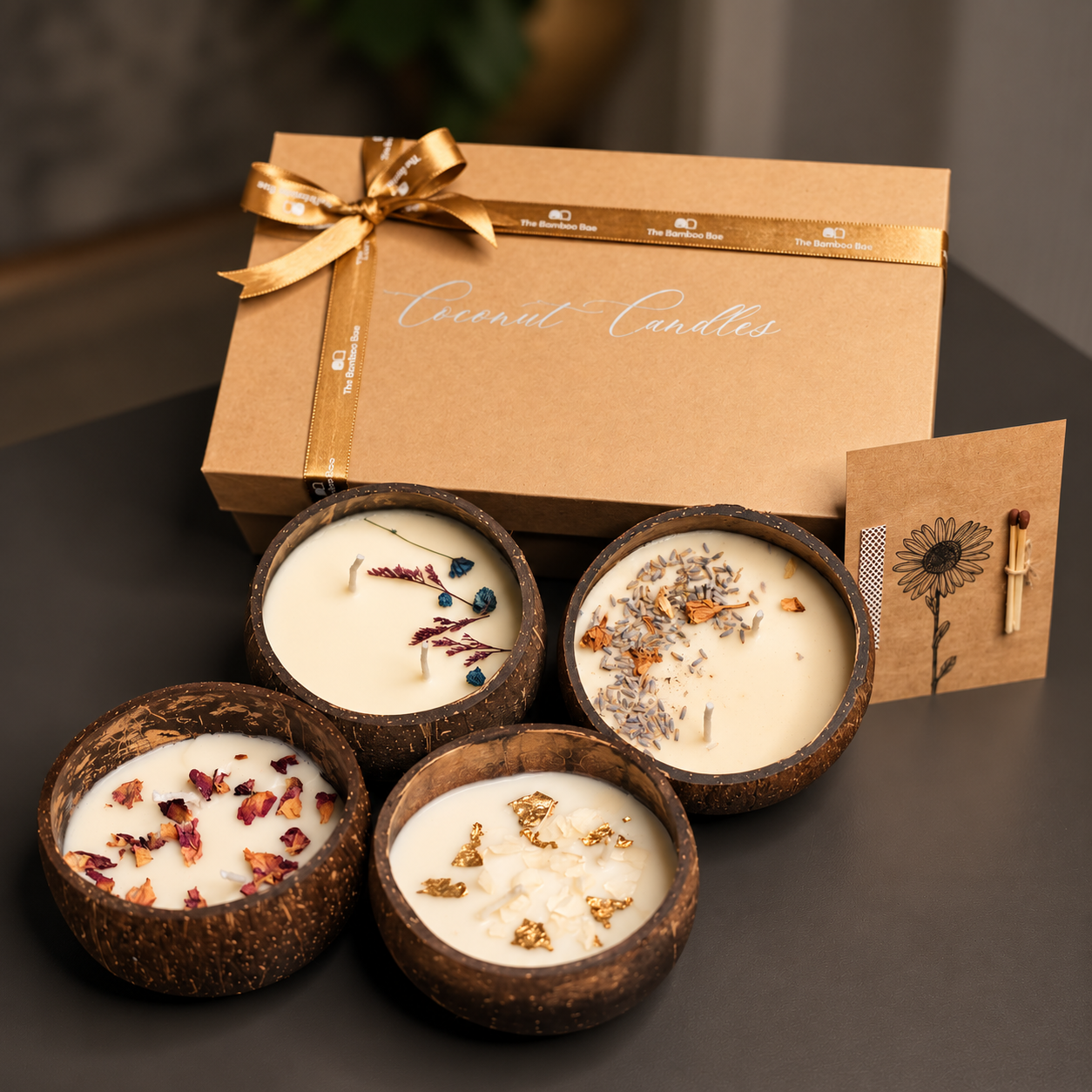 Handcrafted Coconut Shell Soy Wax Candles (Set of 2) | Perfect Corporate Gifting Set