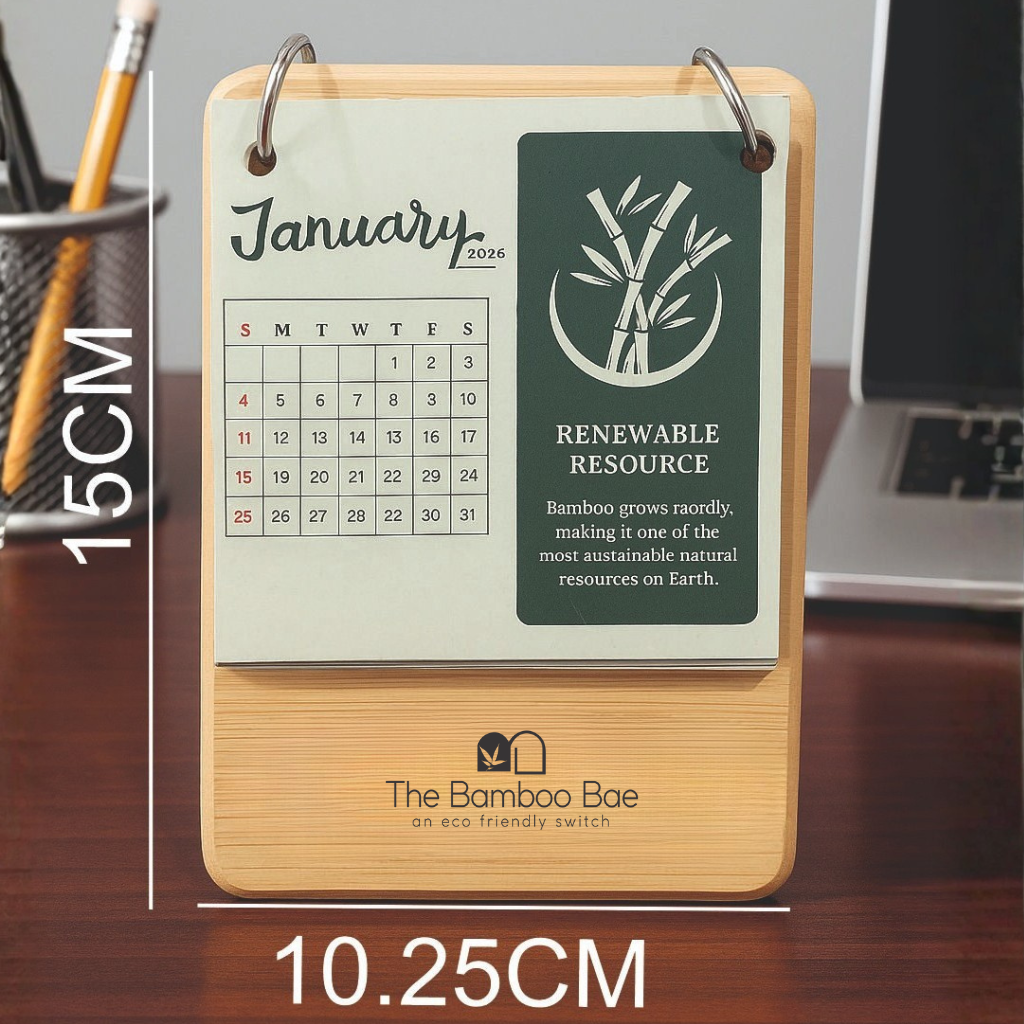 Sustainable Bamboo Table Calendar with Custom Branding – Vertical Stand