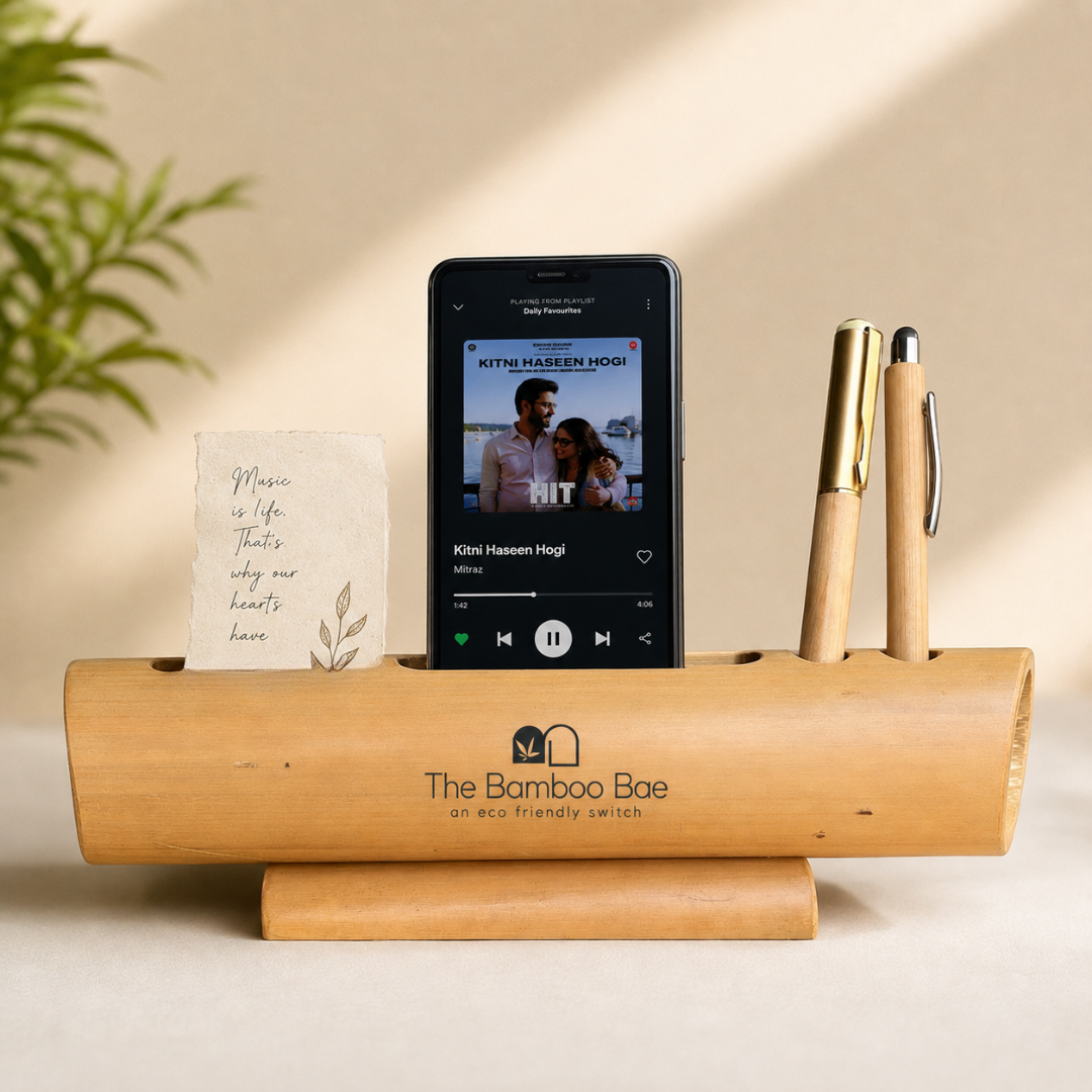 Natural Bamboo Sound Amplifier – Passive Acoustic Phone Speaker Stand | Handcrafted Bamboo Audio Booster with Carved Design | No Power, No Wires