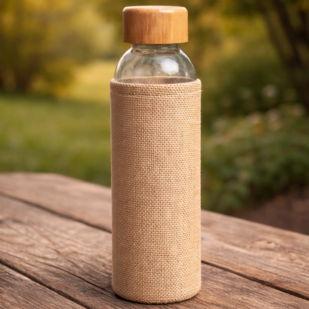 Jute Sleeve Glass Bottle – Hotel Amenities & Reusable Water Bottle