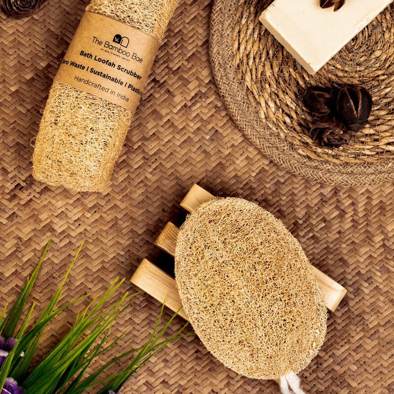 Bath Essential Kit | Bamboo Soap Tray | Loofah | Bamboo Soap