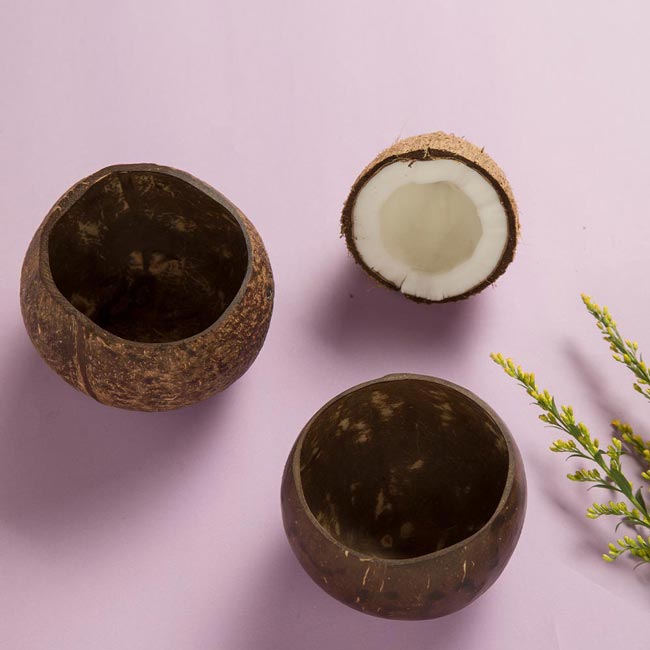 Eco-friendly coconut shell bowl – natural, reusable handcrafted bowl for snacks, smoothies, and sustainable dining.