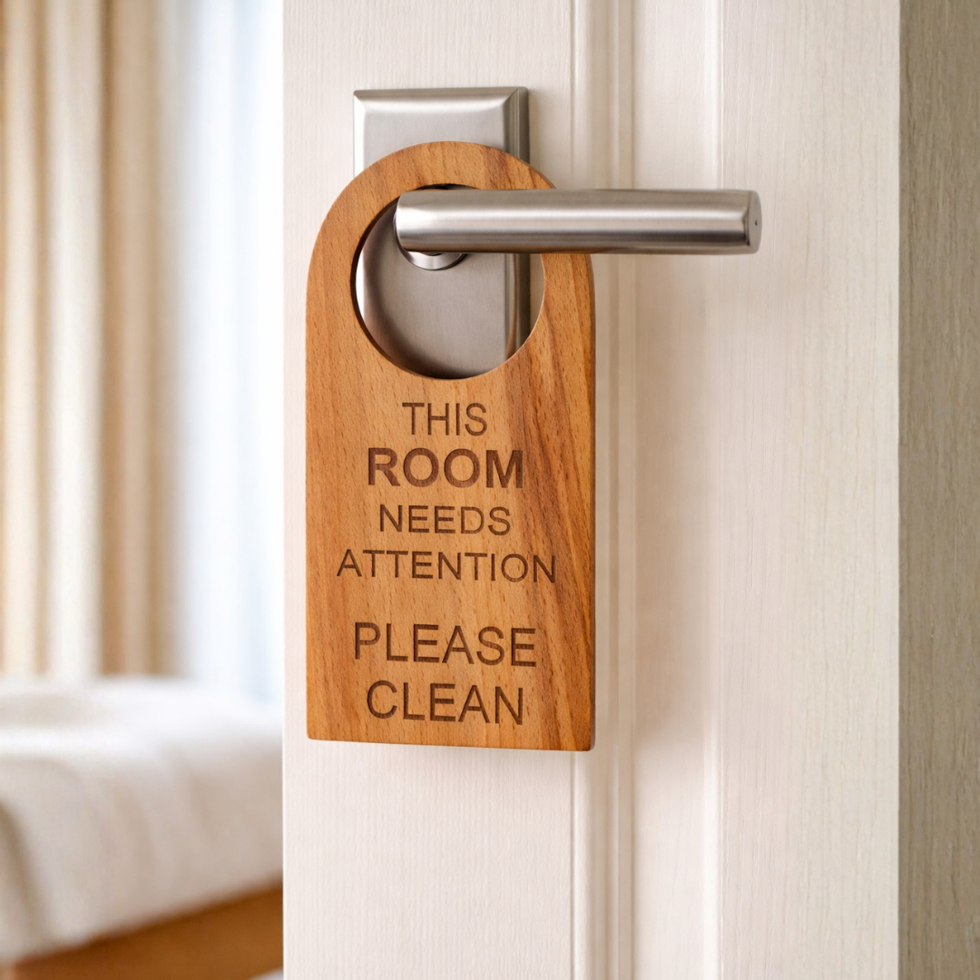 Bamboo 'Counting Sheeps' Door Tag – Sustainable 'Do Not Disturb' Sign image 1
