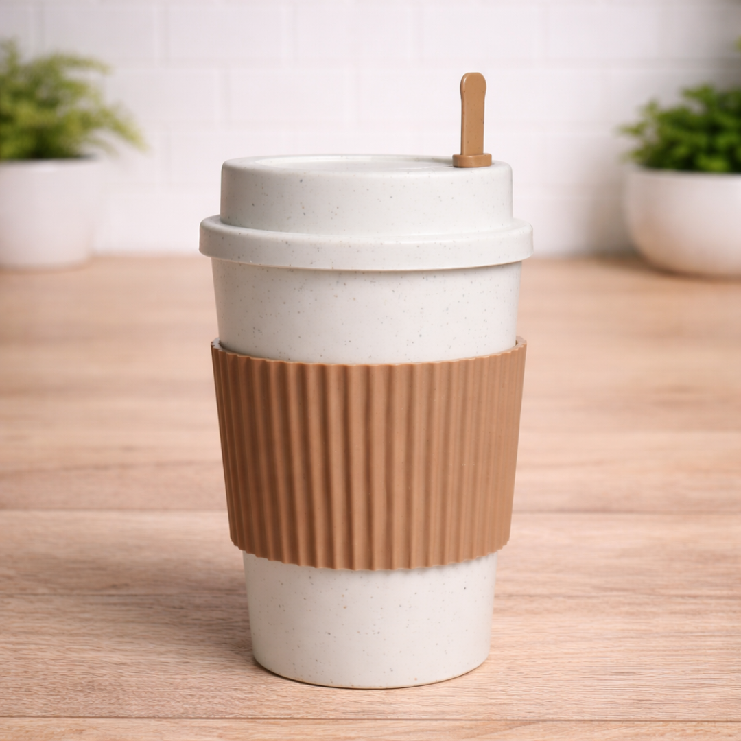 Reusable Bamboo Fiber Coffee Cup with Natural Cork Sleeve – Eco Travel Mug