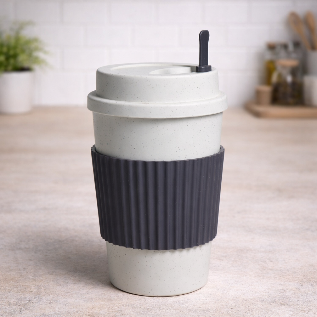 Reusable Bamboo Fiber Coffee Cup with Natural Cork Sleeve – Eco Travel Mug