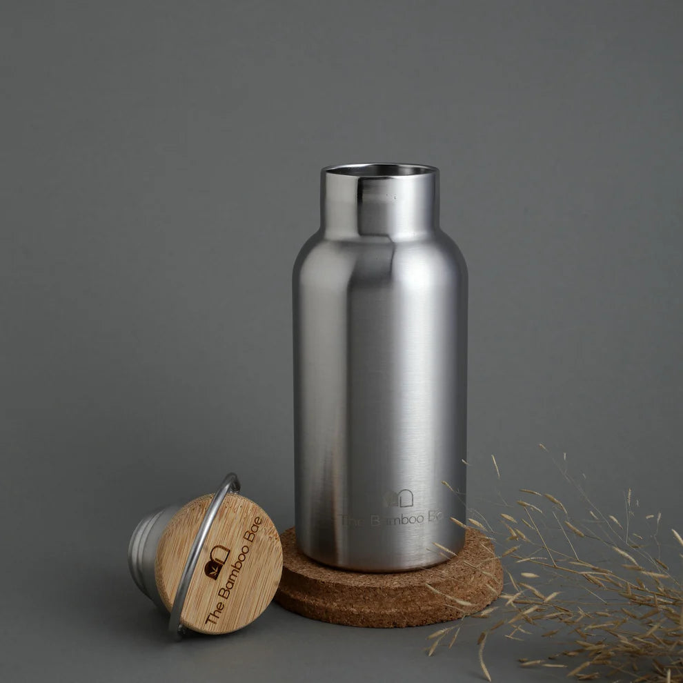 Bamboo Stainless Steel Bottle – Vacuum Insulated, Hot & Cold, 500ml - The Bamboo Bae