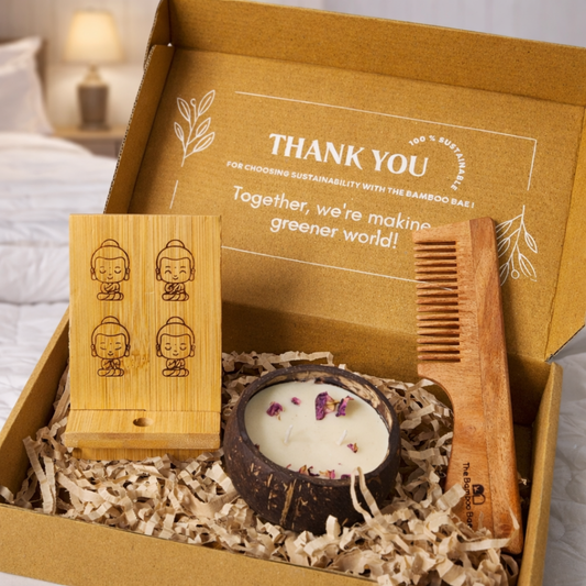 Women’s & Valentine's Day Sustainable Self-Care Hamper | Mobile Stand, Wooden Comb & Coconut Candle