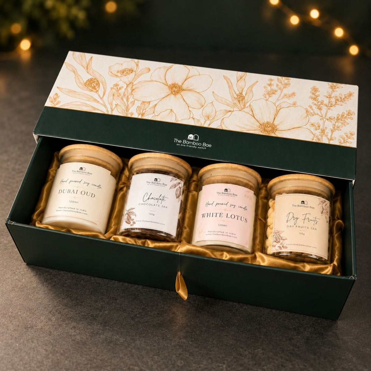 Premium Soy Candle & Gourmet Gift Hamper - Festive Gifting by The Bamboo Bae