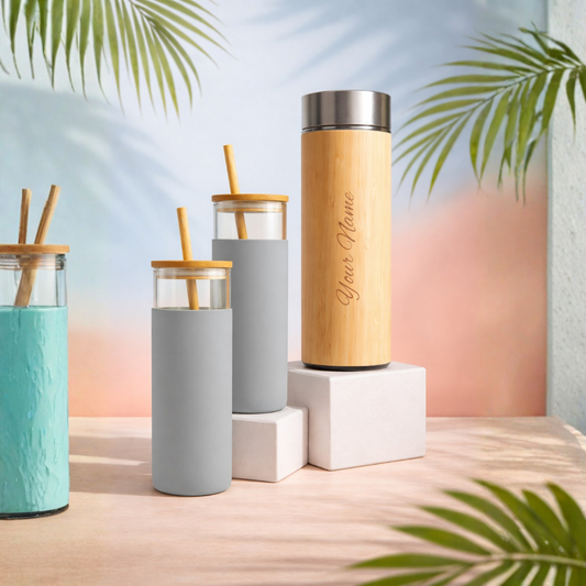 Valentine Hydration Gift Set – Bamboo Bottle & Glass Tumbler Trio