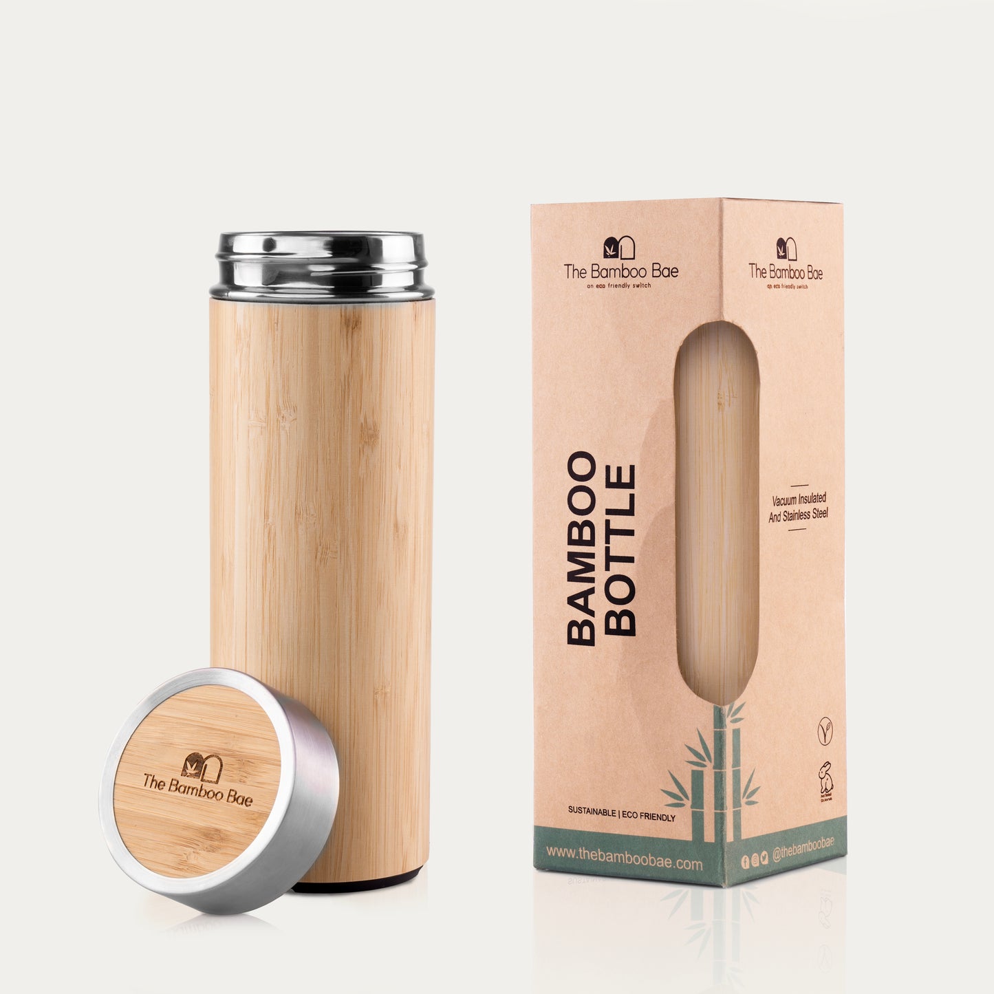 Bamboo Stainless Steel Bottle | Vaccum Insulated | Double Wall Hot & Cold | 500ml