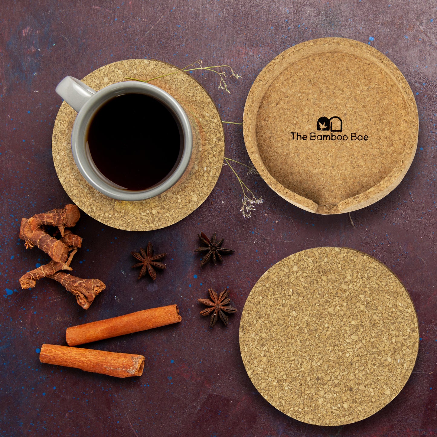 Cork Coaster Set | 4 pcs with stand | Sustainable Cork Coasters | Eco friendly