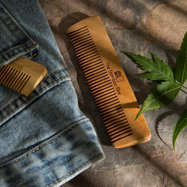 Neem Wooden Comb – Natural Dual-Tooth Hair Comb | Dandruff Control, Frizz Reduction & Gentle Detangling | Suitable for All Hair Types