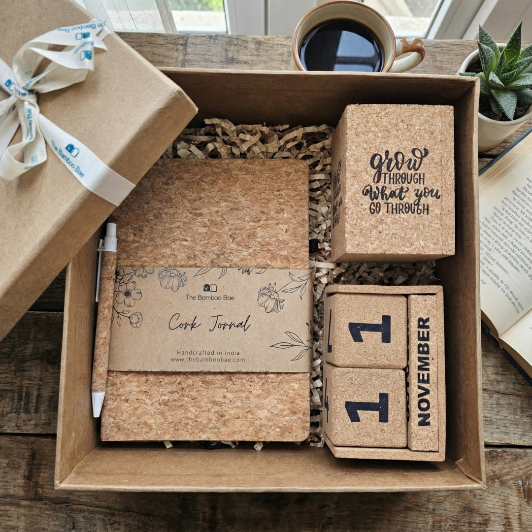 New Year Corporate Gift Hamper – Cork Journal & Growth Desk Kit | The Bamboo Bae