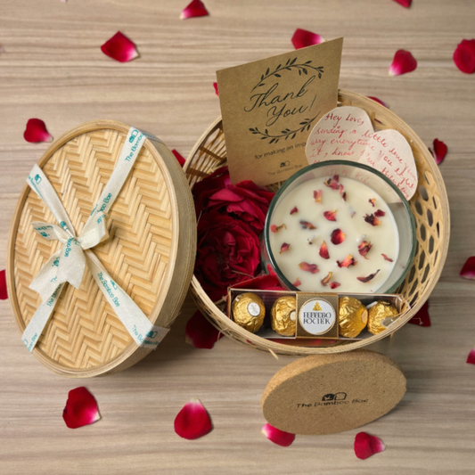 Valentine Special Box | Bamboo Gift Box with Cork Lid Candle & Love Note