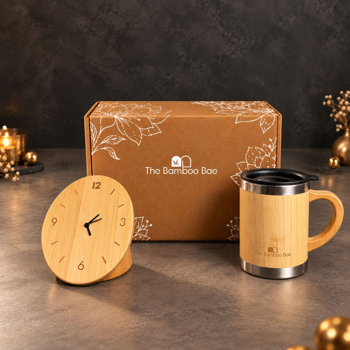 Bamboo Mug & Wooden Clock Corporate Set - Festive Gifting by The Bamboo Bae
