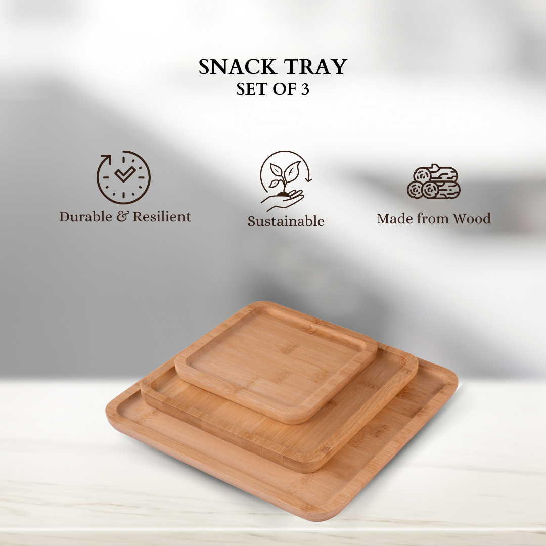 Bamboo Tray | Set of 3 | Upcycled Bamboo Tray | For Snacks, Dessert, Salad