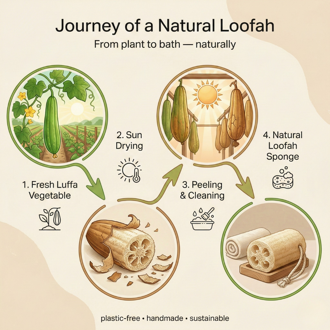 Natural Loofah Bath Scrubber – 100% Biodegradable Body Exfoliator | Plastic-Free Bath Sponge