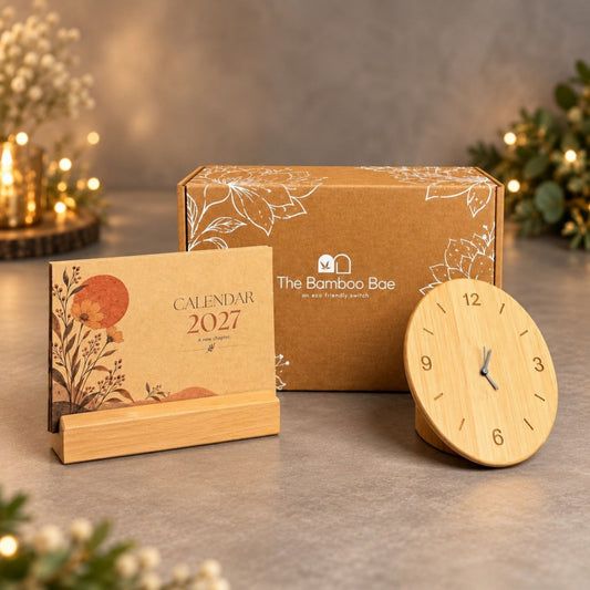 Wooden Desk Clock & Calendar Corporate Set - Festive Gifting by The Bamboo Bae
