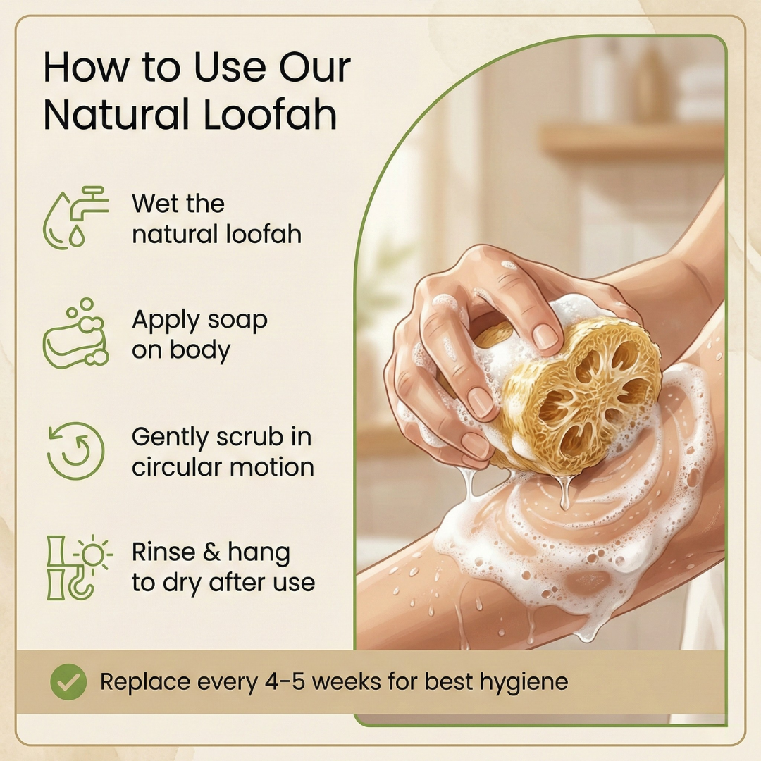 Natural Loofah Bath Scrubber – 100% Biodegradable Body Exfoliator | Plastic-Free Bath Sponge