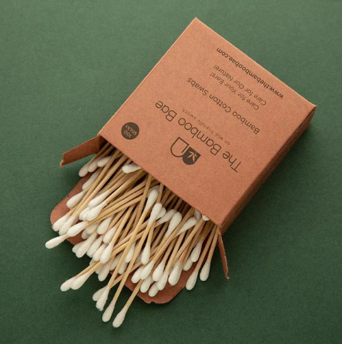 100% natural bamboo cotton earbuds – soft, gentle, and eco-friendly alternative to plastic swabs.