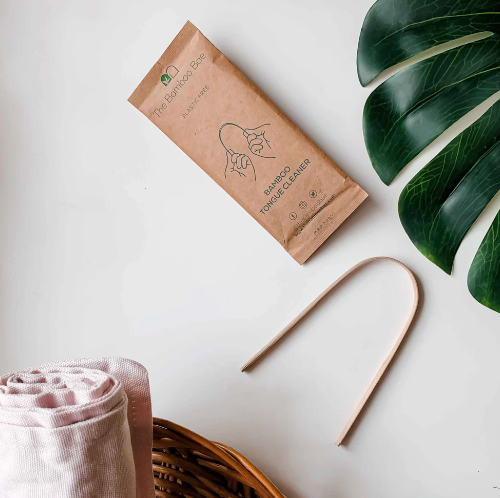 All-natural bamboo tongue cleaner – sustainable oral hygiene tool for removing bacteria and debris.