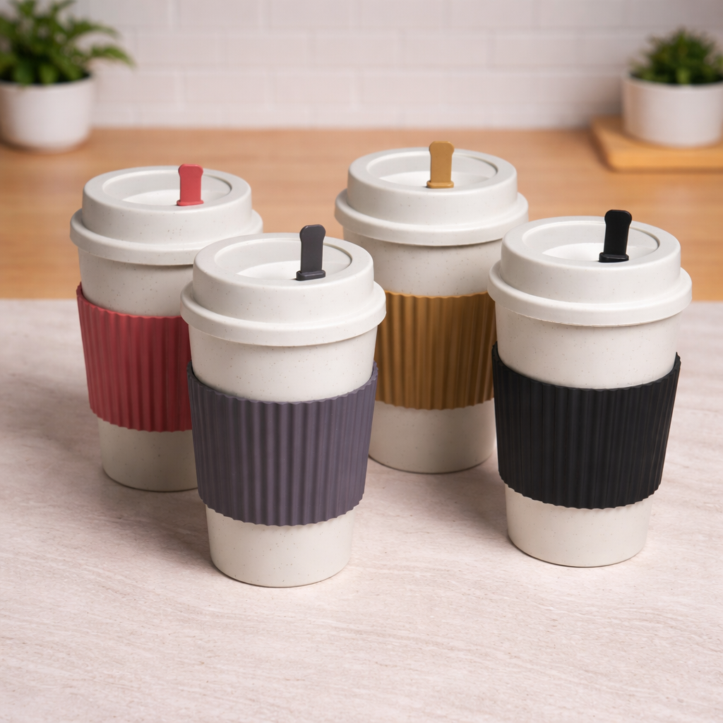 Reusable Bamboo Fiber Coffee Cup with Natural Cork Sleeve – Eco Travel Mug