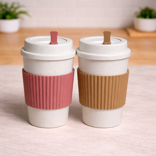 Reusable Bamboo Fiber Coffee Cup with Natural Cork Sleeve – Eco Travel Mug