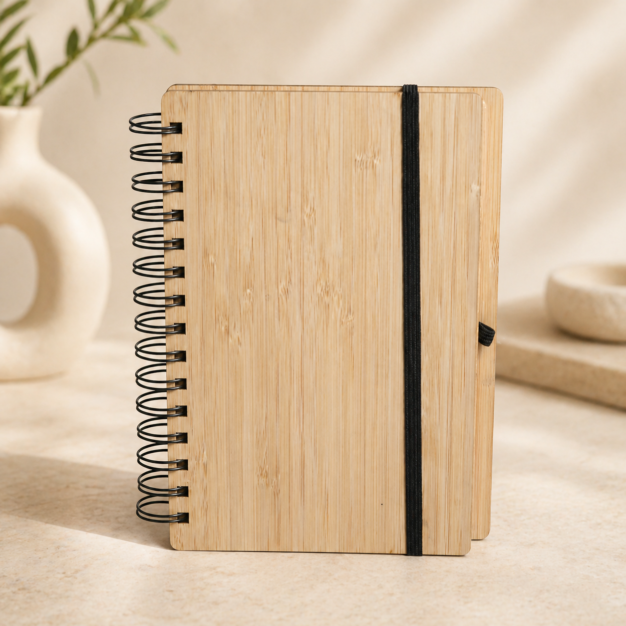 Bamboo Diary with Elastic Band | Eco-Friendly A5 Spiral Notebook