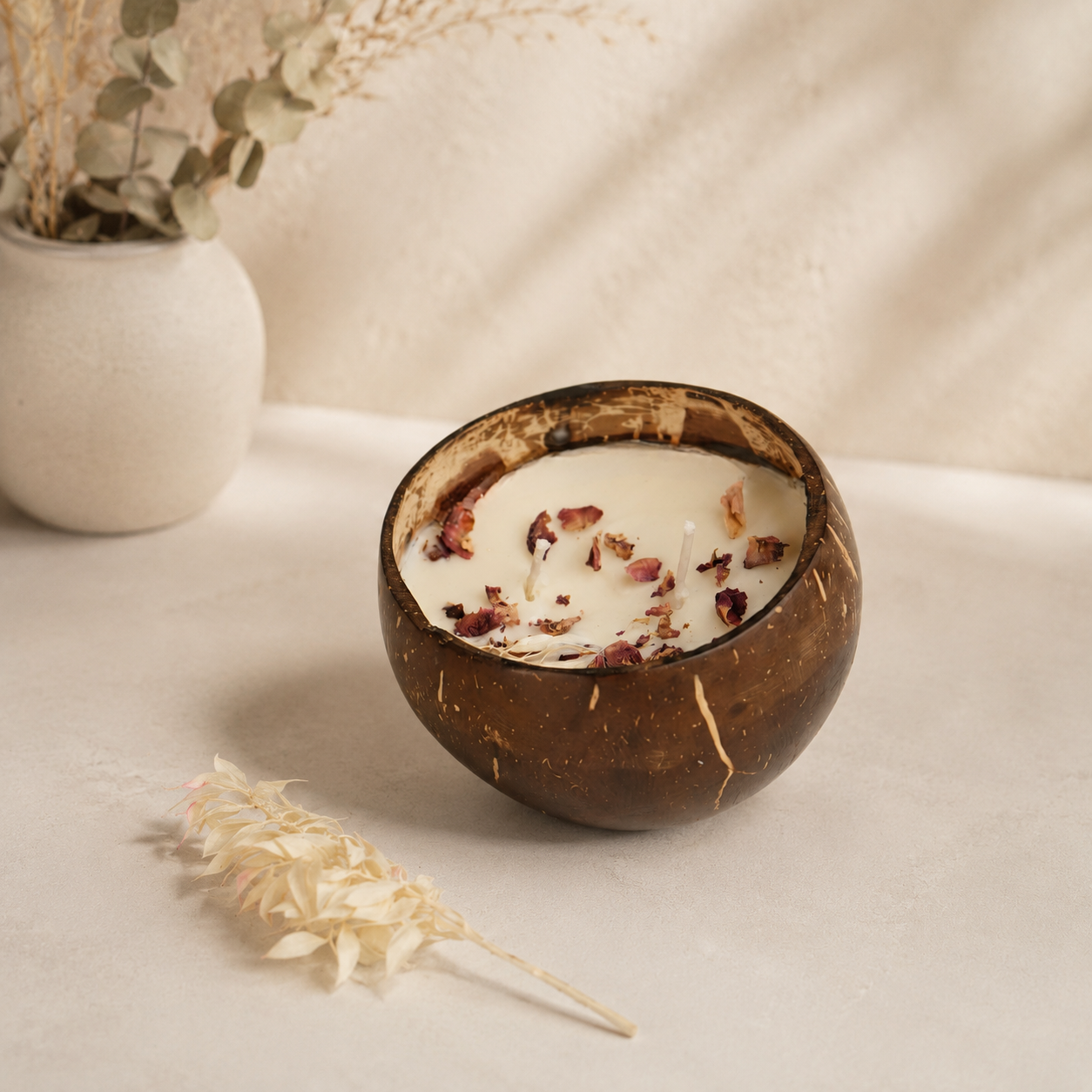 Velvet Rose Glow with Rose Petals – Coconut Shell Soy Wax Candle