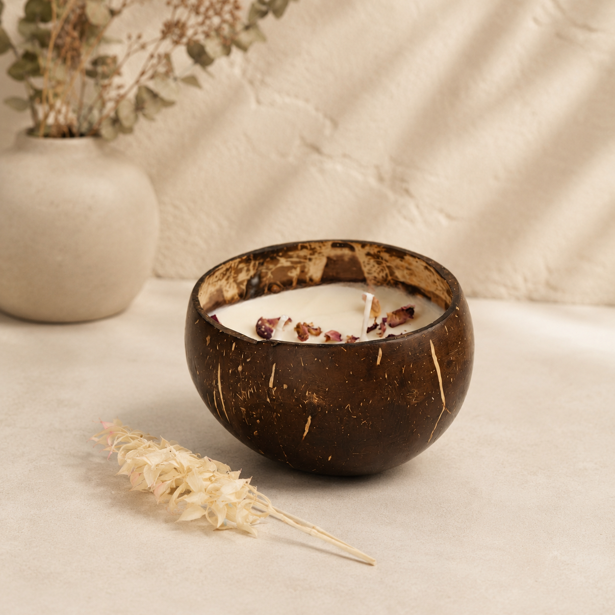 Velvet Rose Glow with Rose Petals – Coconut Shell Soy Wax Candle
