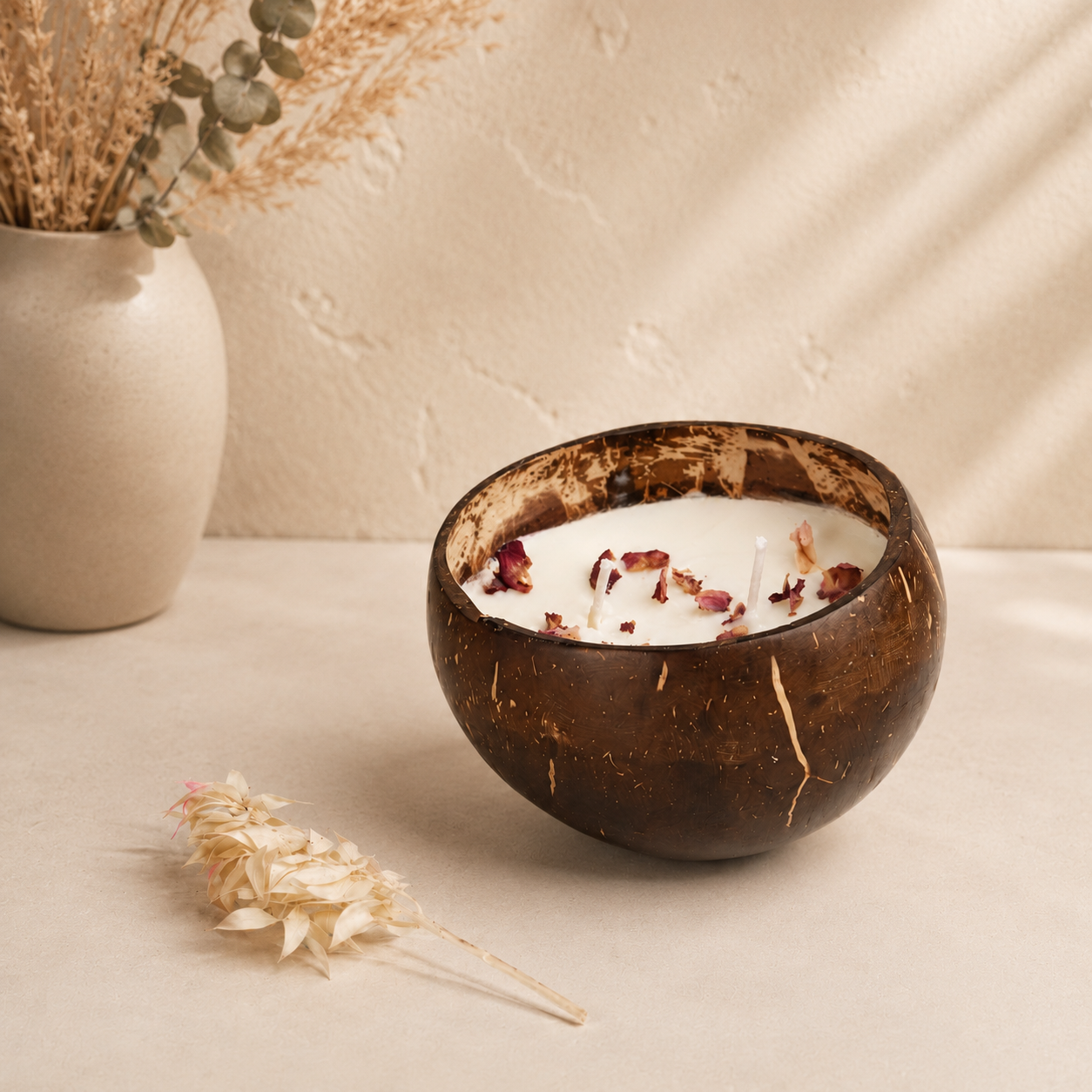 Velvet Rose Glow with Rose Petals – Coconut Shell Soy Wax Candle