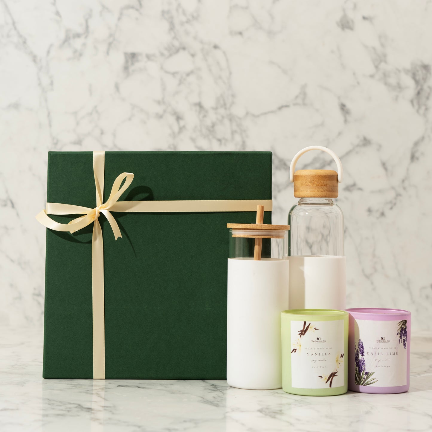 Eco-Friendly Hydration and Candle Gift Set | Bamboo Lid Sipper, Bottle & Candle Gift Set