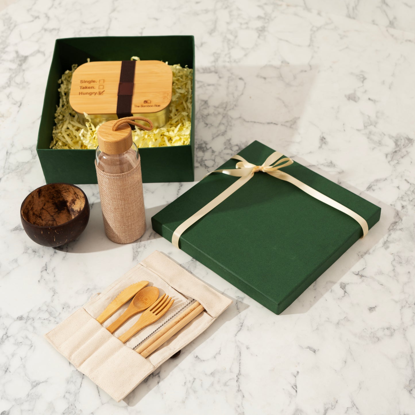 Eco-Friendly Lunch Hamper | Bamboo Lid Lunch Box & Glass Bottle Set