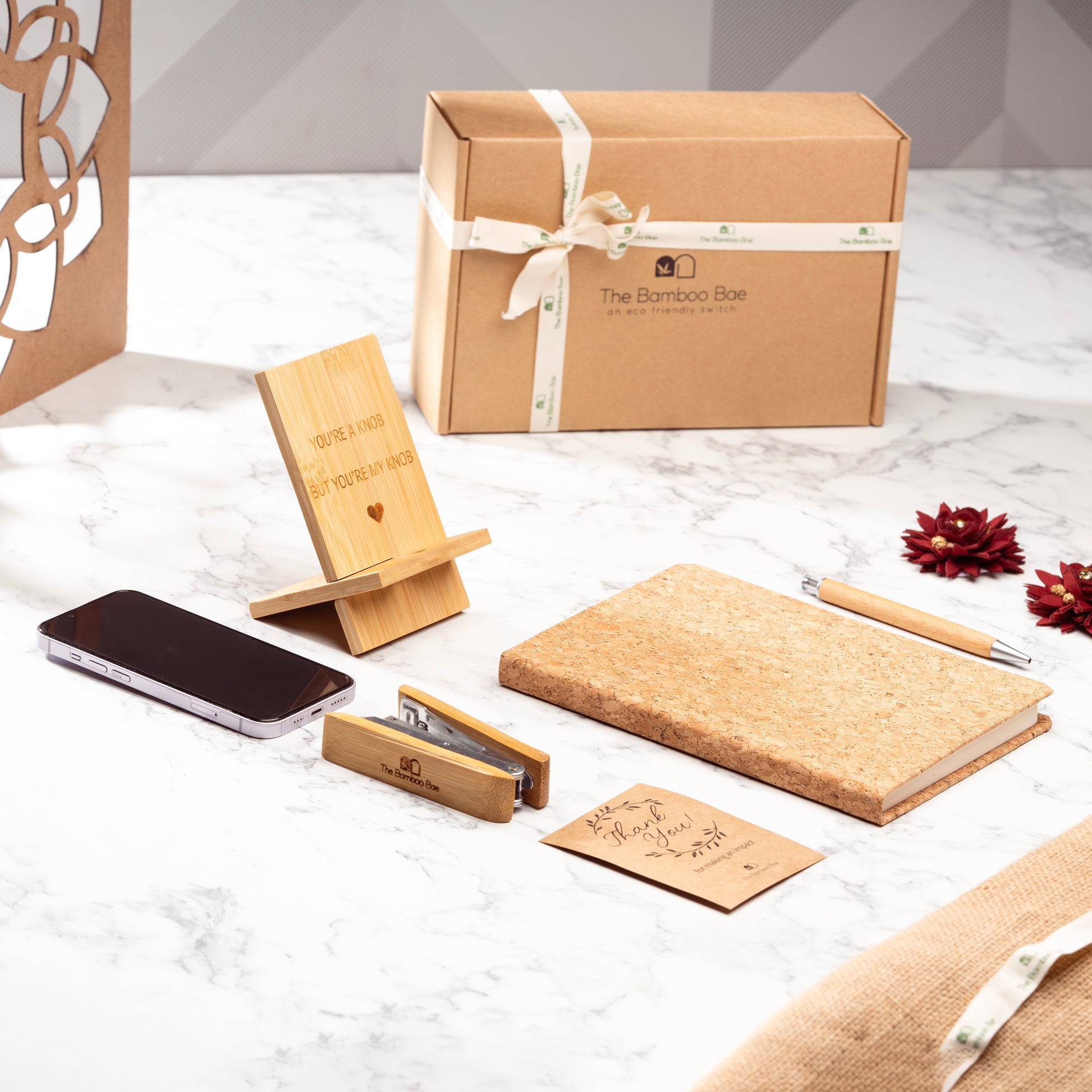 Premium eco-friendly gift hamper box with bamboo and cork essentials – ideal for corporate gifting.