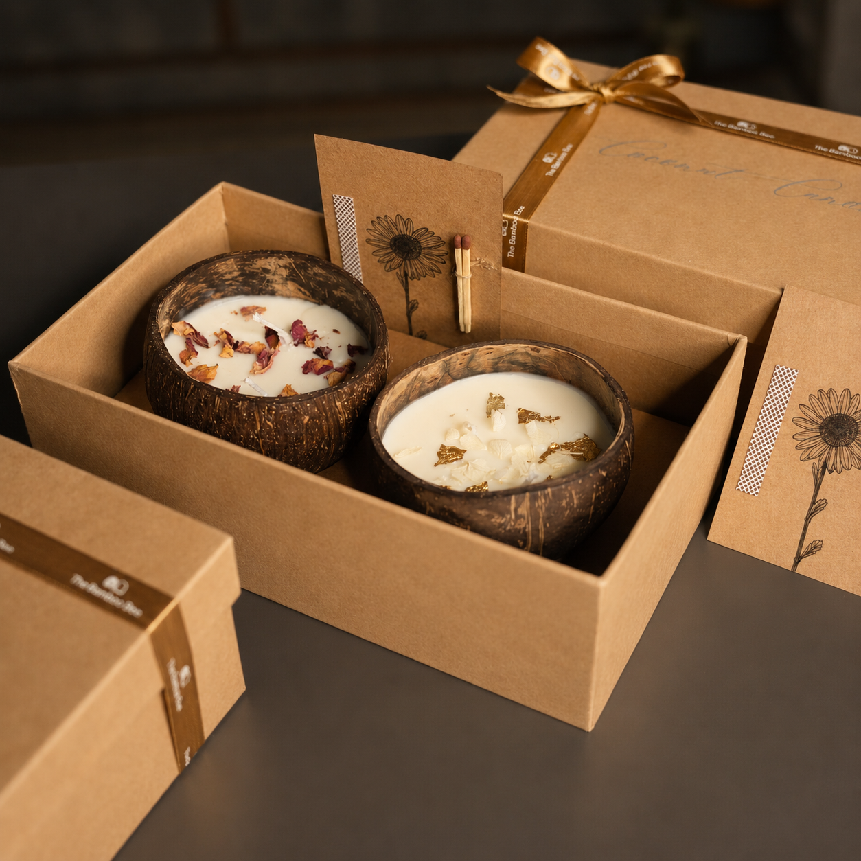 Handcrafted Coconut Shell Soy Wax Candles (Set of 2) | Perfect Corporate Gifting Set