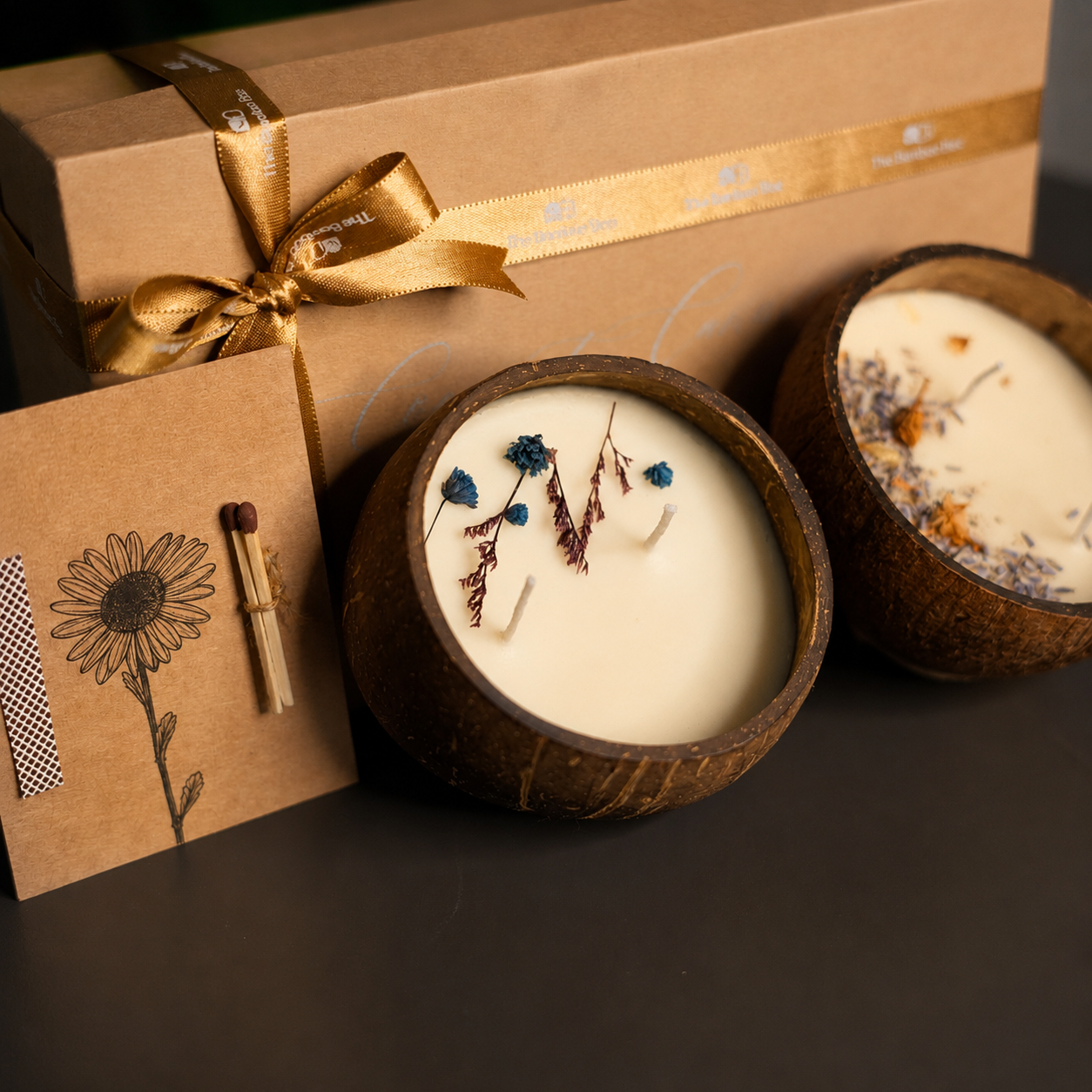 Handcrafted Coconut Shell Soy Wax Candles (Set of 2) | Perfect Corporate Gifting Set