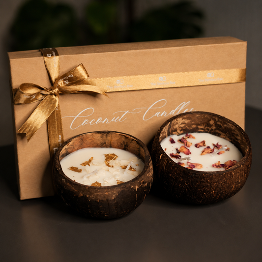 Handcrafted Coconut Shell Soy Wax Candles (Set of 2) | Perfect Corporate Gifting Set