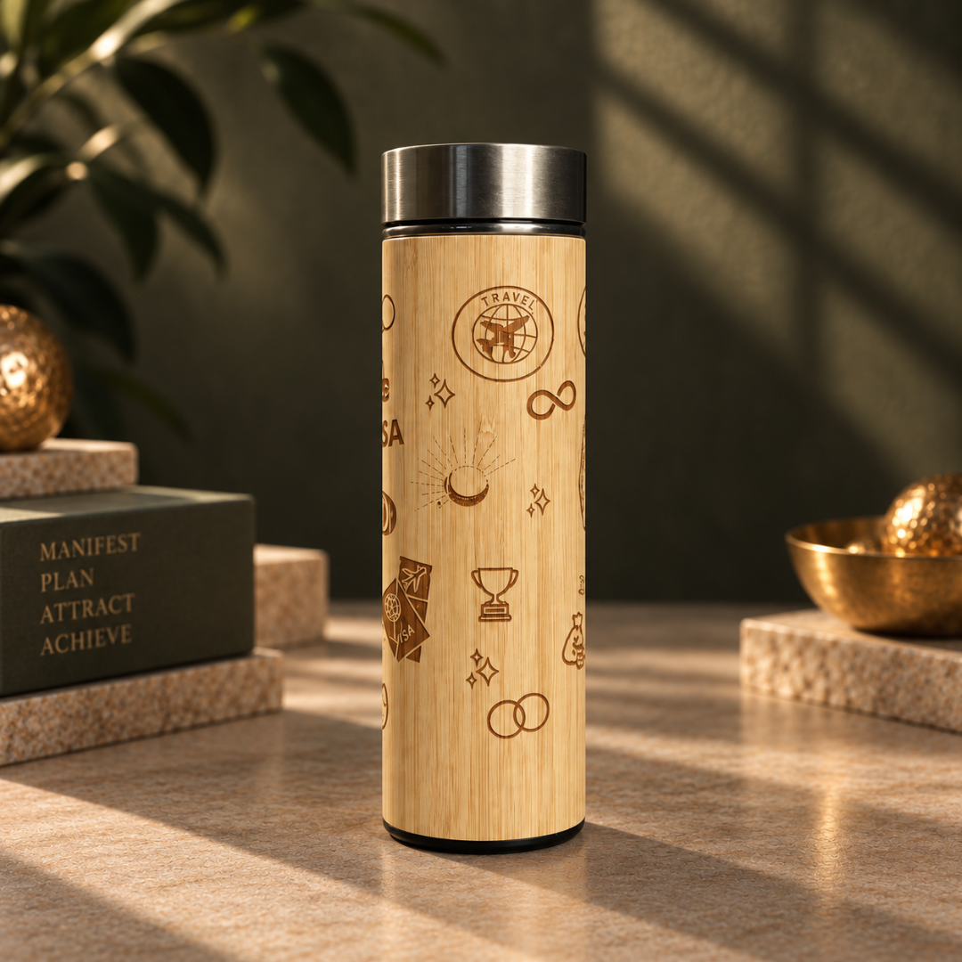 Bamboo Water Bottle with Stainless Steel Flask & Tea Strainer | Double Wall Vacuum Insulated Hot & Cold Bottle (500ml) | Leak-Proof Eco-Friendly Bamboo Bottle for Daily Hydration