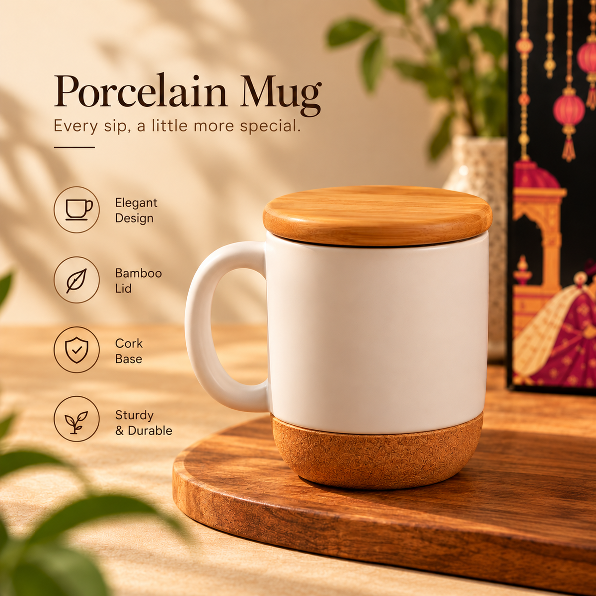 Premium Porcelain Mug, Bamboo Tealight Candles & Cork Planters – Eco-Friendly Festive Gift Hamper by The Bamboo Bae