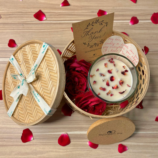 Valentine Special Box | Bamboo Gift Box with Cork Lid Candle & Love Note