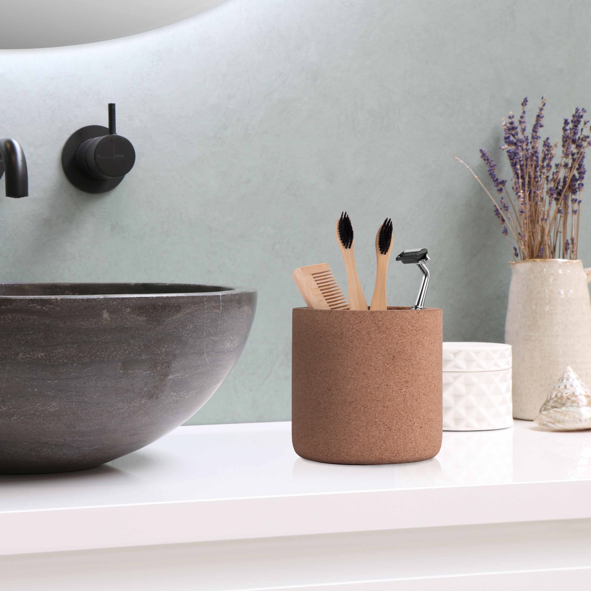 Eco-friendly round cork stand – sustainable cork desk organizer for home, office, or gifting.