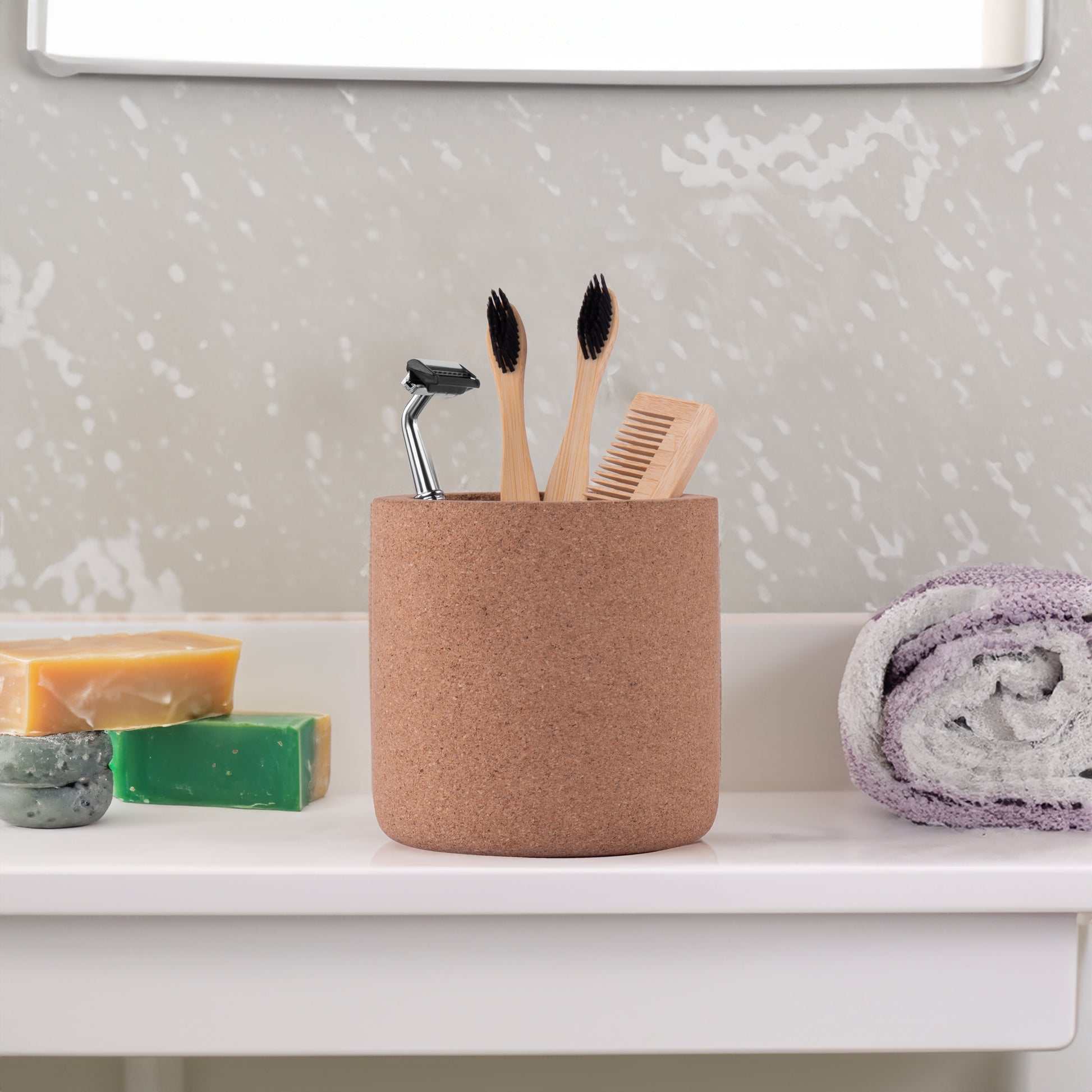 Eco-friendly round cork stand – sustainable cork desk organizer for home, office, or gifting.