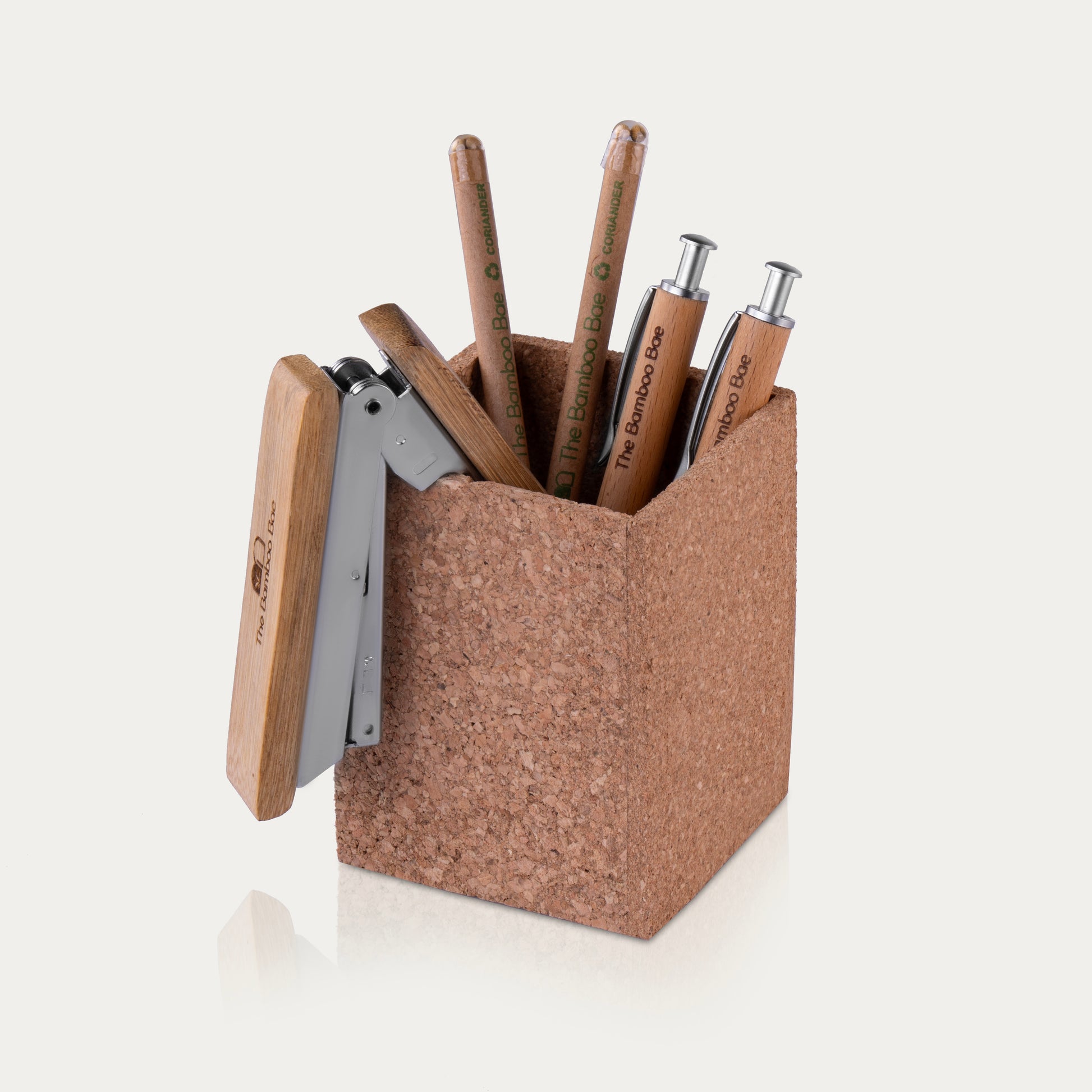 Eco-friendly square cork stand – sustainable cork desk organizer for office, home, or gifting.