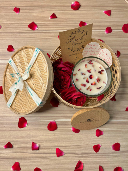 Valentine Special Box | Bamboo Gift Box with Cork Lid Candle & Love Note